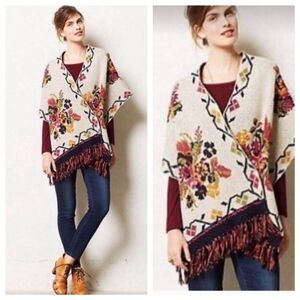 Bohemian Floral Fringe Poncho